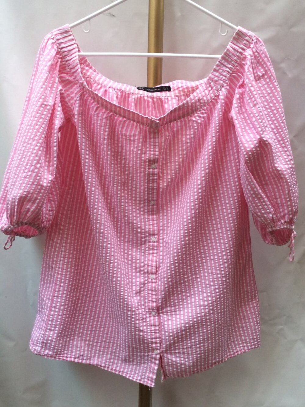 Zara 100% COTTON Pink & White Striped Off-the-Shoulder Top  M
